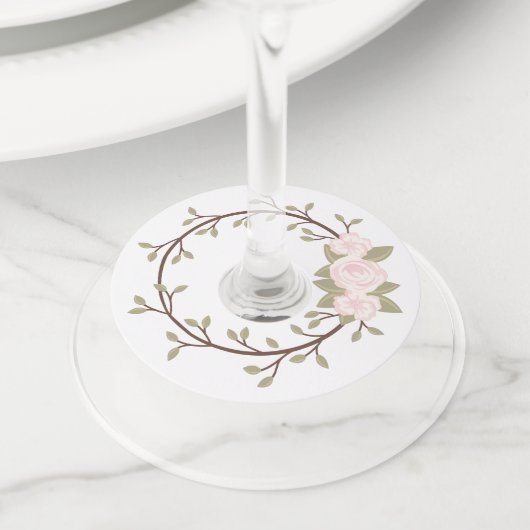 Cute Spring roze Floral Wreatparty Wijnglaslabel (Dichtbij)