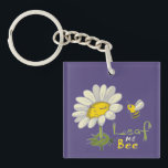 Cute Spring Scene with Daisy Flower and Bee Sleutelhanger<br><div class="desc">Cute Simple Illustration depicting a Daisy Flower and a Hovering Bumblebee with Text Leaf me Bee</div>