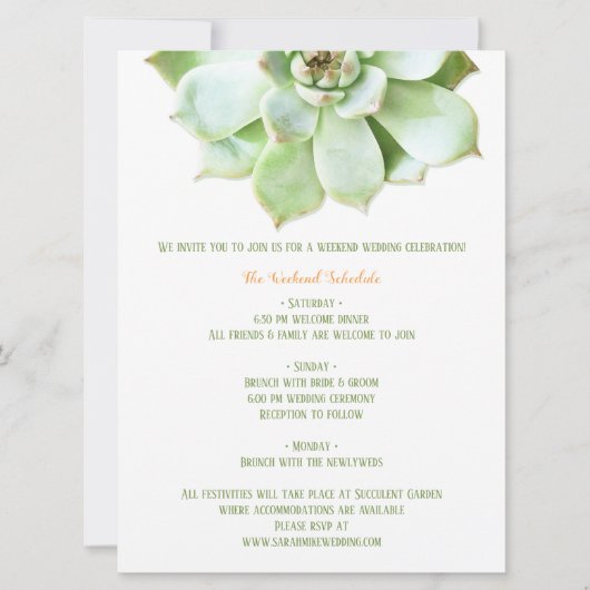 Cute Spring Succulent Wedding Itinerary Enclosure Kaart (Voorkant)