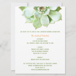 Cute Spring Succulent Wedding Itinerary Enclosure Kaart