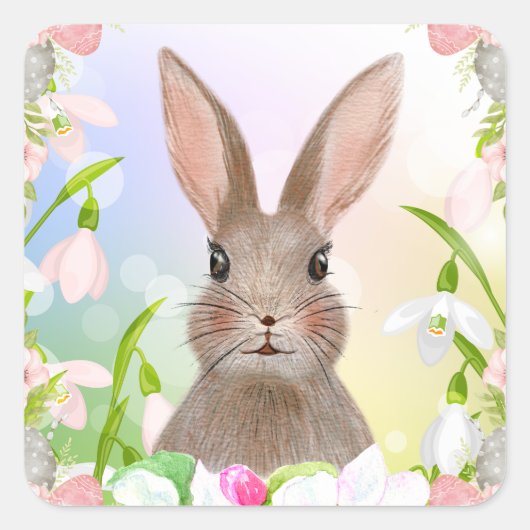 Cute Spring Waterverf Bunny Rabbit Sticker (Voorkant)