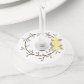 Cute Spring Yellow Floral Wreatparty Wijnglaslabel (Dichtbij)