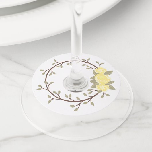 Cute Spring Yellow Floral Wreatparty Wijnglaslabel (Dichtbij)