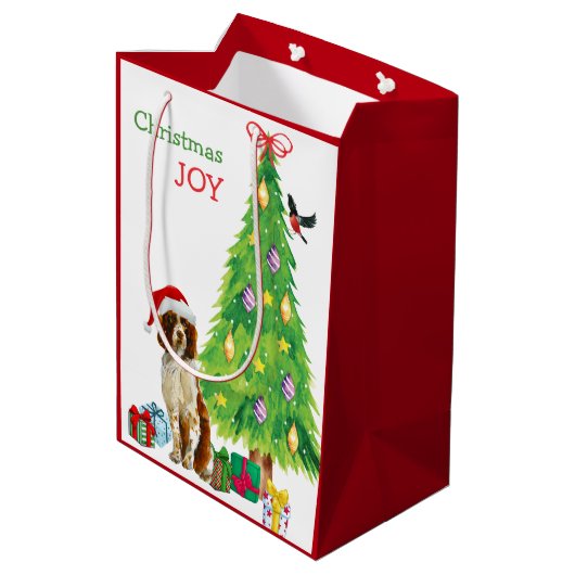 Cute Springer Spaniel Santa Hat en kerstboom Medium Cadeauzakje (Achterkant Gekanteld)