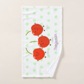 Cute springing red cherries cartoon illustratie bad handdoek (Handdoek)