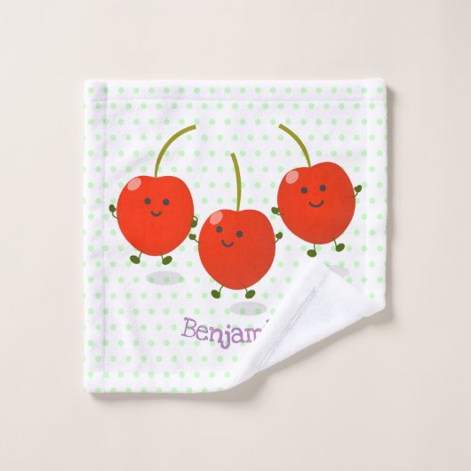 Cute springing red cherries cartoon illustratie bad handdoek (Wasdoekje)