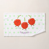 Cute springing red cherries cartoon illustratie bad handdoek (Handdoek)