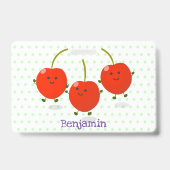 Cute springing red cherries cartoon illustratie badge (Achterkant)