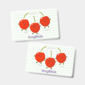 Cute springing red cherries cartoon illustratie badge (Voor- en achterkant)