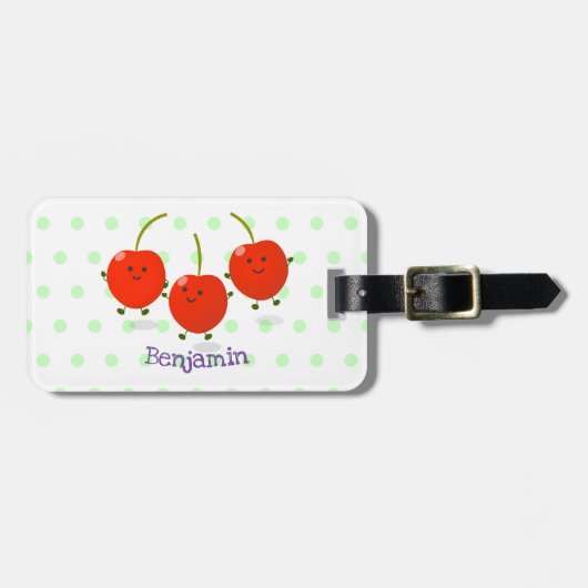 Cute springing red cherries cartoon illustratie bagagelabel (Voorkant horizontaal)