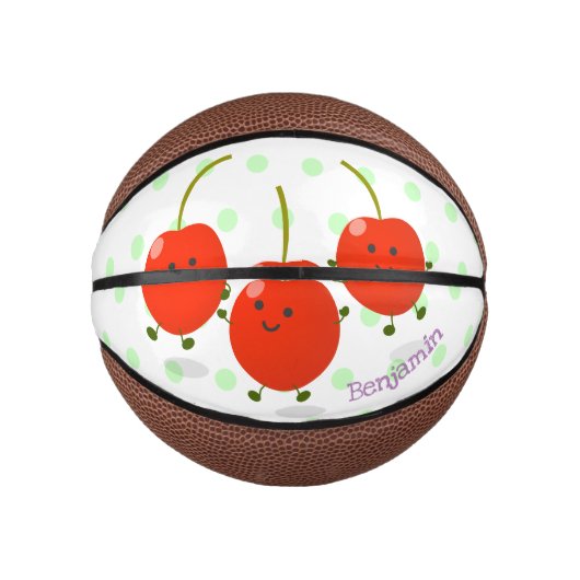 Cute springing red cherries cartoon illustratie basketbal (Voorkant)