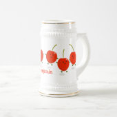 Cute springing red cherries cartoon illustratie bierpul (Voorkant rechts)