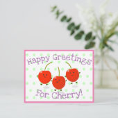 Cute springing red cherries cartoon illustratie briefkaart (Staand voorkant)