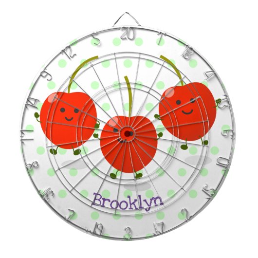 Cute springing red cherries cartoon illustratie dartbord (Voorkant)