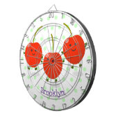Cute springing red cherries cartoon illustratie dartbord (Voorkant Rechts)