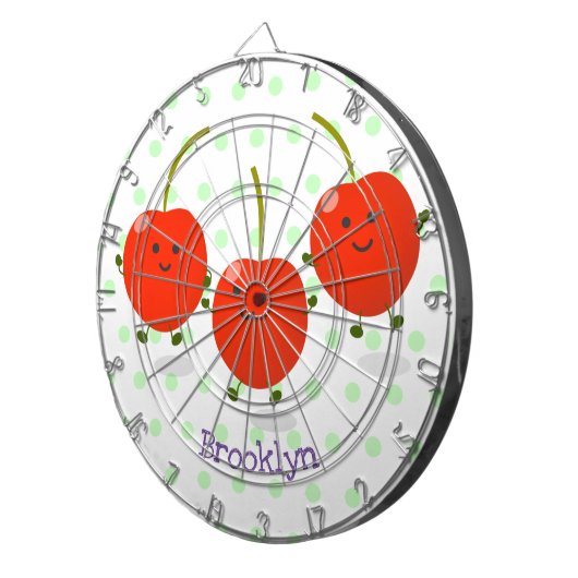 Cute springing red cherries cartoon illustratie dartbord (Voorkant Rechts)