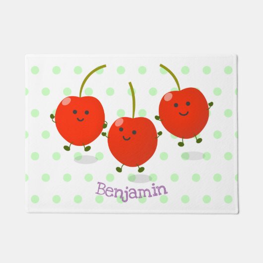 Cute springing red cherries cartoon illustratie deurmat (Voorkant)