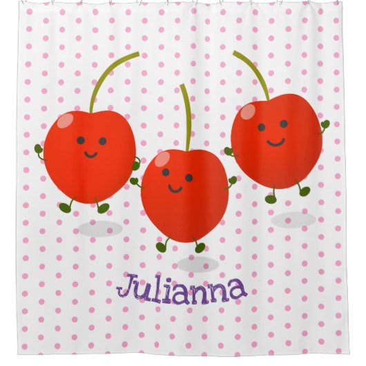 Cute springing red cherries cartoon illustratie douchegordijn (Voorkant)