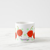 Cute springing red cherries cartoon illustratie espresso kop (Voorkant)