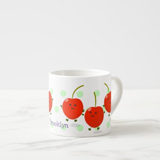 Cute springing red cherries cartoon illustratie espresso kop (Voorkant rechts)