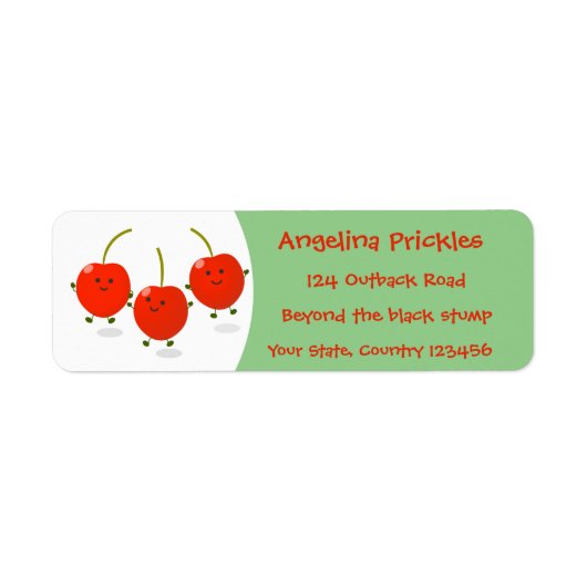 Cute springing red cherries cartoon illustratie etiket (Voorkant)
