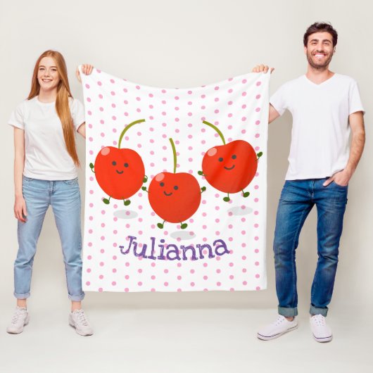 Cute springing red cherries cartoon illustratie fleece deken (In situ)