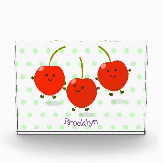 Cute springing red cherries cartoon illustratie fotoblokken (Voorkant)