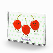 Cute springing red cherries cartoon illustratie fotoblokken (Rechts)
