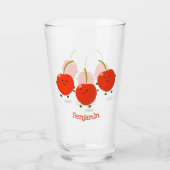 Cute springing red cherries cartoon illustratie glas (Achterkant)