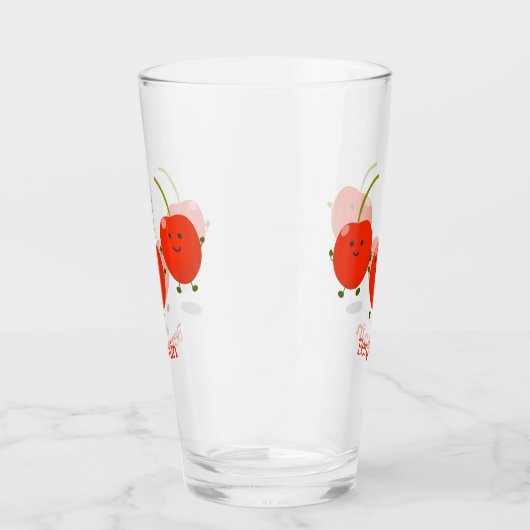 Cute springing red cherries cartoon illustratie glas (Rechts)