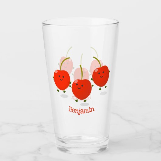 Cute springing red cherries cartoon illustratie glas (Voorkant)