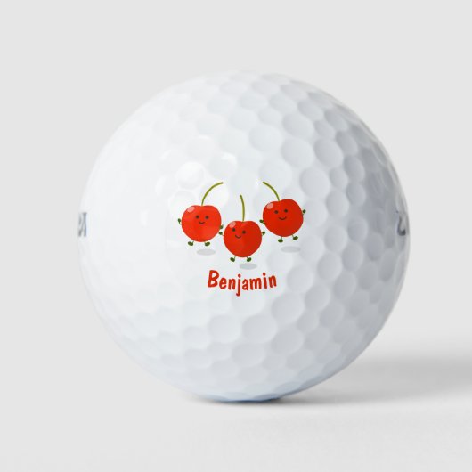 Cute springing red cherries cartoon illustratie golfballen (Voorkant)