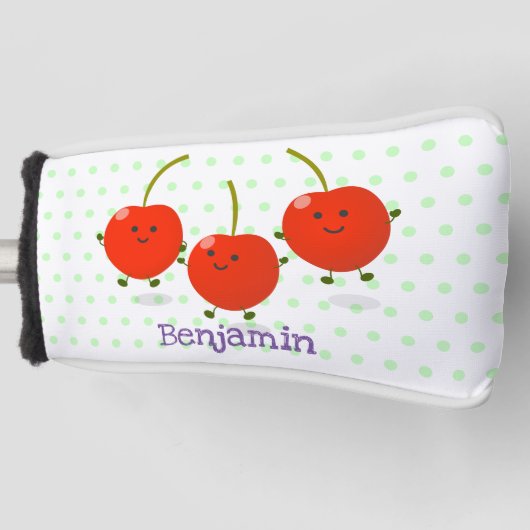 Cute springing red cherries cartoon illustratie golfheadcover (Voorkant)