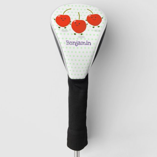 Cute springing red cherries cartoon illustratie golfheadcover (Voorkant)