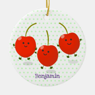Cute springing red cherries cartoon illustratie keramisch ornament