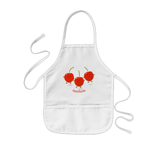 Cute springing red cherries cartoon illustratie kinder schort (Voorkant)
