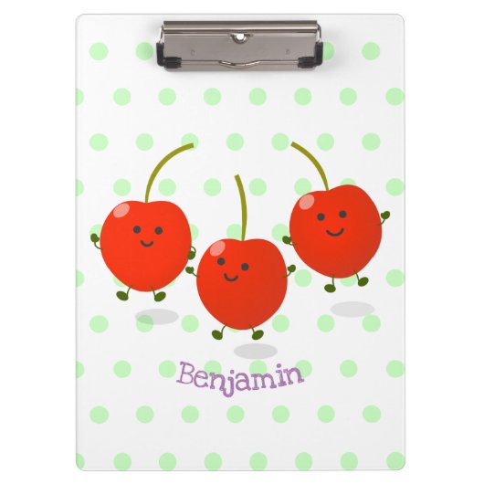 Cute springing red cherries cartoon illustratie klembord (Voorkant)