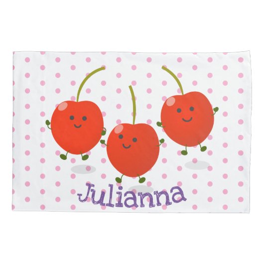Cute springing red cherries cartoon illustratie kussensloop (Achterkant)