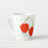 Cute springing red cherries cartoon illustratie latte mok (Linkerhoek)