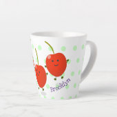 Cute springing red cherries cartoon illustratie latte mok (Rechterhoek)