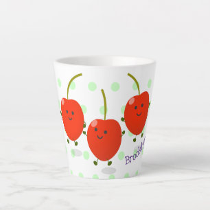 Cute springing red cherries cartoon illustratie latte mok