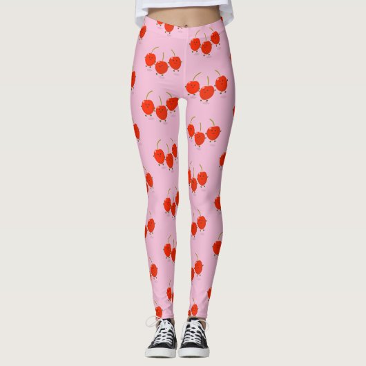 Cute springing red cherries cartoon illustratie leggings (Voorkant)