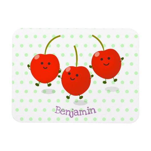 Cute springing red cherries cartoon illustratie magneet (Horizontaal)