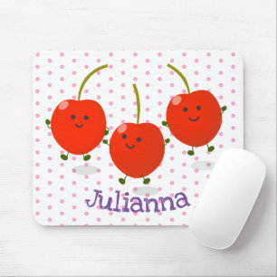 Cute springing red cherries cartoon illustratie muismat
