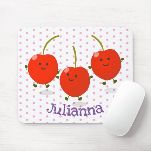 Cute springing red cherries cartoon illustratie muismat (Met muis)