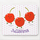 Cute springing red cherries cartoon illustratie muismat (Voorkant)