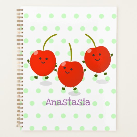 Cute springing red cherries cartoon illustratie planner (Voorkant)