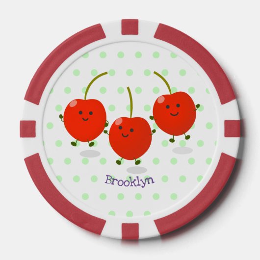 Cute springing red cherries cartoon illustratie poker chips (Voorkant)