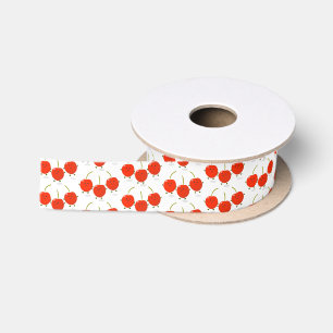 Cute springing red cherries cartoon illustratie satijnen lint