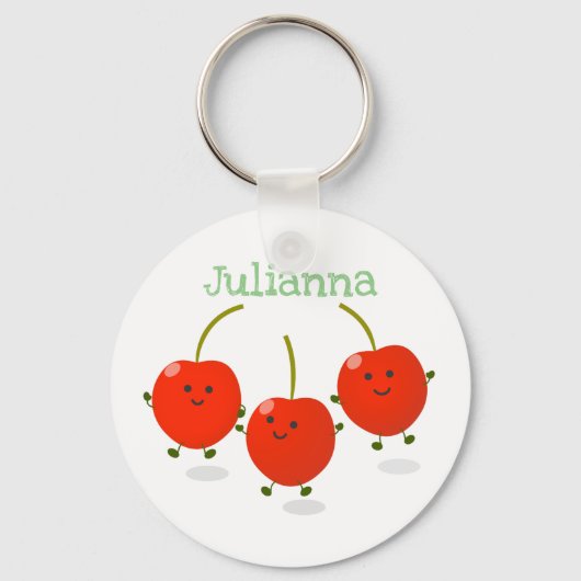 Cute springing red cherries cartoon illustratie sleutelhanger (Voorkant)